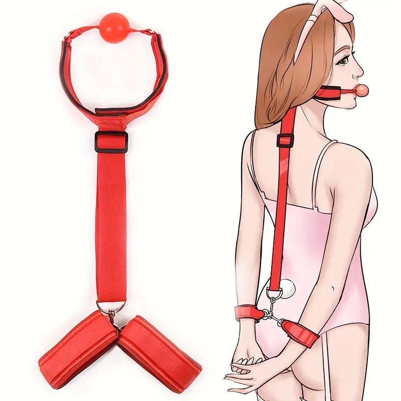 Free Shipping Sexual Backhand Mouth Plug, Handcuff Mouth Plug, Sex Handcuffs, Mouth Ball, Neck Ring, Black and Red Props, Sex Toys, 1pc, Suitable for Valentine's Day gifts