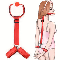 Free Shipping Sexual Backhand Mouth Plug, Handcuff Mouth Plug, Sex Handcuffs, Mouth Ball, Neck Ring, Black and Red Props, Sex Toys, 1pc, Suitable for Valentine's Day gifts