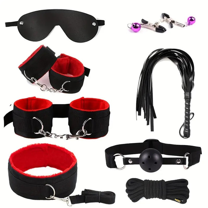Free Shipping Sexual SM Bondage Set Nylon Webbing Plush Bondage Eight Sets Alternative Training Toys Adult Products Valentine's Day Gift