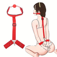 Free Shipping Sexual Backhand Mouth Plug, Handcuff Mouth Plug, Sex Handcuffs, Mouth Ball, Neck Ring, Black and Red Props, Sex Toys, 1pc, Suitable for Valentine's Day gifts