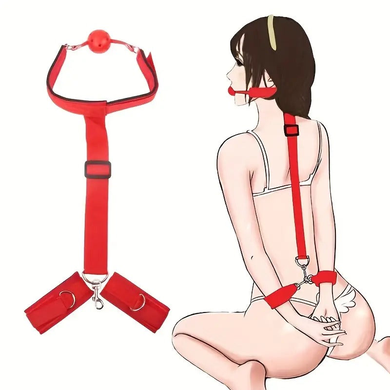 Free Shipping Sexual Backhand Mouth Plug, Handcuff Mouth Plug, Sex Handcuffs, Mouth Ball, Neck Ring, Black and Red Props, Sex Toys, 1pc, Suitable for Valentine's Day gifts