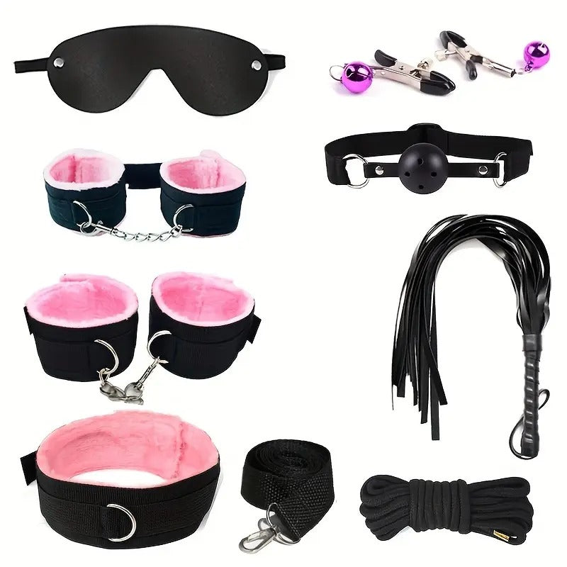 Free Shipping Sexual SM Bondage Set Nylon Webbing Plush Bondage Eight Sets Alternative Training Toys Adult Products Valentine's Day Gift