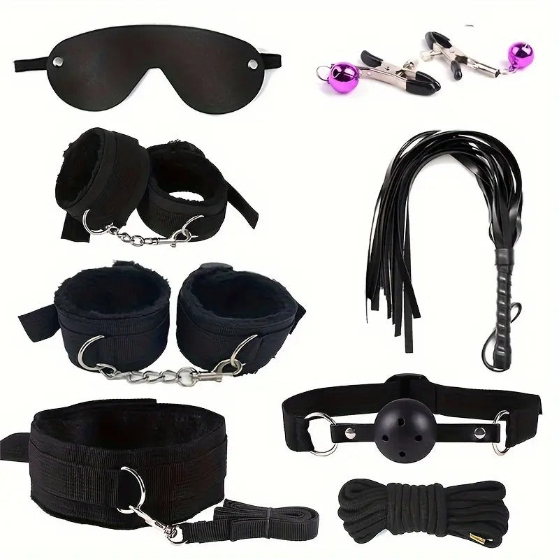 Free Shipping Sexual SM Bondage Set Nylon Webbing Plush Bondage Eight Sets Alternative Training Toys Adult Products Valentine's Day Gift