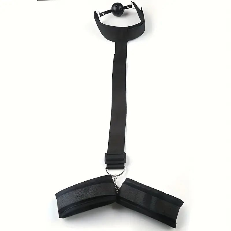 Free Shipping Sexual Backhand Mouth Plug, Handcuff Mouth Plug, Sex Handcuffs, Mouth Ball, Neck Ring, Black and Red Props, Sex Toys, 1pc, Suitable for Valentine's Day gifts